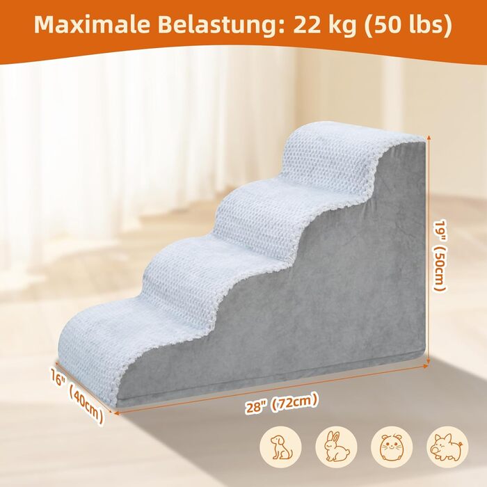 Східці для собак KSIIA - 3 ступені, 40 см, для маленьких собак та котів. Зручні сходинки для доступу до ліжка, дивану, софи та авто. Розмір: 40x57x40 см, сірий колір.