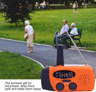 Радіо Solar Radio: портативне радіо з ручним приводом, динамо, AM/FM, 2000mAh Powerbank, ліхтарик LED, зарядка USB для мобільного телефону, для кемпінгу та відпочинку на природі, оранжевий колір