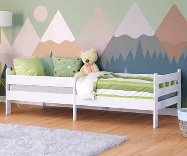 Bellabino Kinderbett Kuru 90x200, Single bed for children incl. fall guard and slatted frame, white children's bed, bed for boys and girls without drawers White