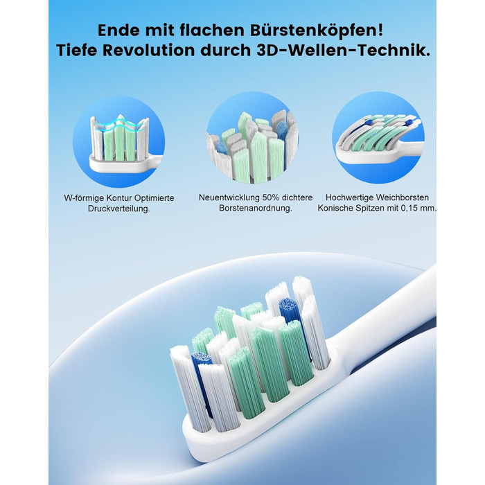 Електрична зубна щітка зі звуковими вібраціями, 5 режимів, таймер 30с, для відбілювання зубів за 2 тижні, 8 змінних насадок з м'якою 3D-щіткою, IPX7, 8 насадок