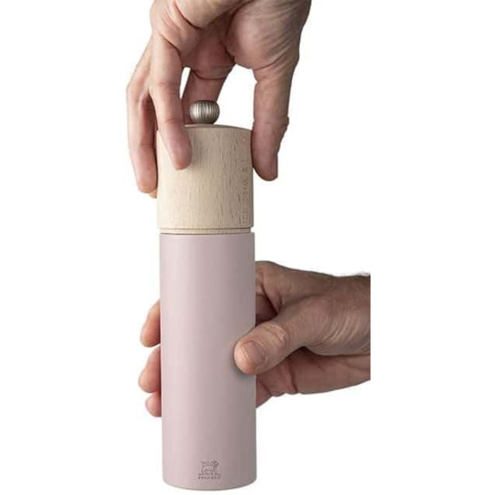 PEUGEOT - Duo Boreal 21 cm Pepper Grinder + Salt Grinder - Stainless Steel Funnel - Classic Setting - PEFC Certified Beechwood - French Know-How - Grey Rock & Pale Pink