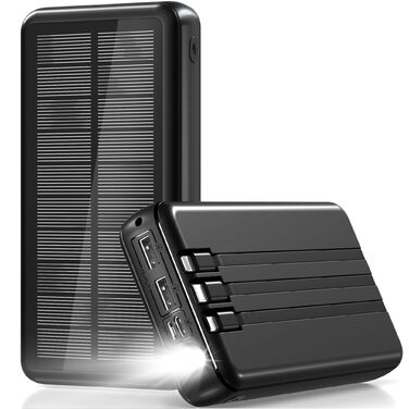 Сонячний павербанк 48000 мАг з 3 кабелями, сонячна панель з 3 виходами та 2 входами, швидка зарядка QC22.5 та PD USB-C 20W для телефонів, планшетів, кемпінгу, подорожей, активного відпочинку