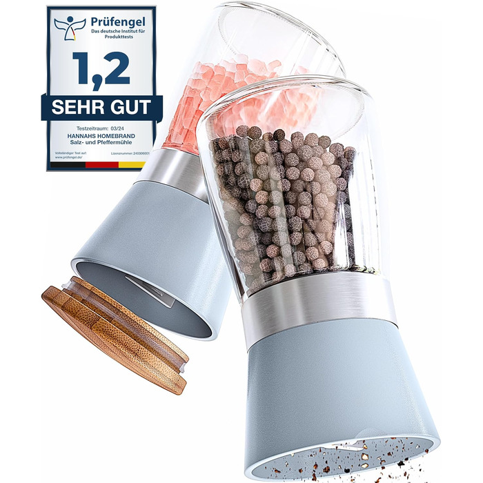 Мельниці для солі та перцю Hannah's Homebrand з керамічним механізмом - міцні для великої солі (2 шт.) Бетонний сірий