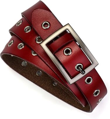 Жіночий шкіряний ремінь з металевою пряжкою для джинсів Dreess, ширина 1.1 см (S: 95 см, підходить для обхвату талії 75-84 см, колір: червоний)