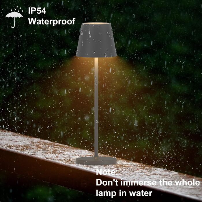 LED акумуляторна настільна лампа Klighten 2 шт. з регулюванням яскравості, для дому та вулиці, з USB зарядкою, 3000K, IP54, алюміній (темно-сірий)