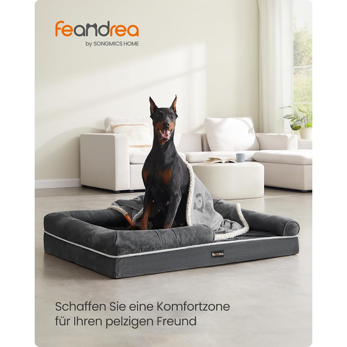 Ортопедичне ліжко для собак Feandrea, м'яке, з піднятими бортиками, 91 x 68 x 18 см, знімний чохол, антиковзаюча підкладка
