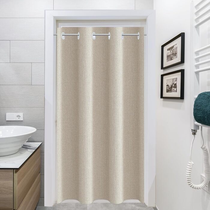 Штора для душу YISURE бежева льоноподібна, 120x200 см, водонепроникна, текстильна, машинне прання