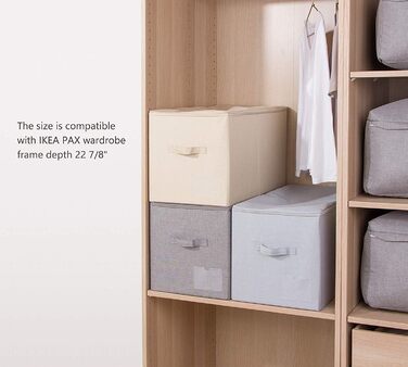 Amonseen 2 Large Foldable Fabric Storage Boxes with Zipper Lid for Queen/King Size Bedding, Winter Clothes in Bedroom Closet, Beige
