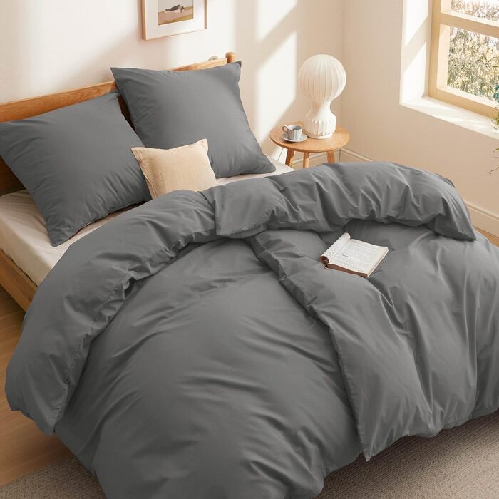 Комплект постільної білизни BEDSURE 135x200 з бавовни (4 частини) - сірий, з ремінцем, Oeko-Tex, з двома наволочками 80x80 см