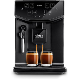 Ufesa Sienna Espresso Machine and Cappuccino Portafilter Machine with Milk Frother, 20 Bar Pressure, Digital Touch Panel, 1360W, for Ground Coffee or ESE Pads, 0.9L Water Tank, Silver (Superautomatic)
