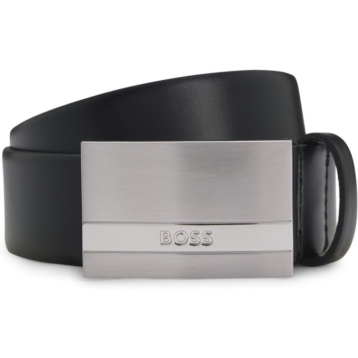 Чоловічий шкіряний ремінь BOSS Baxton з логотипом, чорний