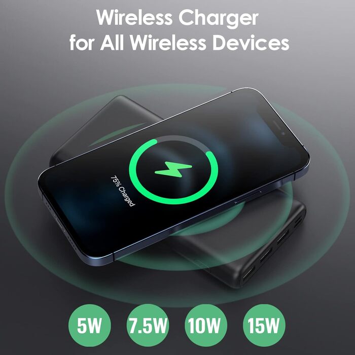 Портативний зарядний пристрій Powerbank 26800mAh з бездротовою зарядкою 25W PD3.0+QC4.0, 15W, 4 виходи USB-C, LCD дисплей, чорний (Q5)