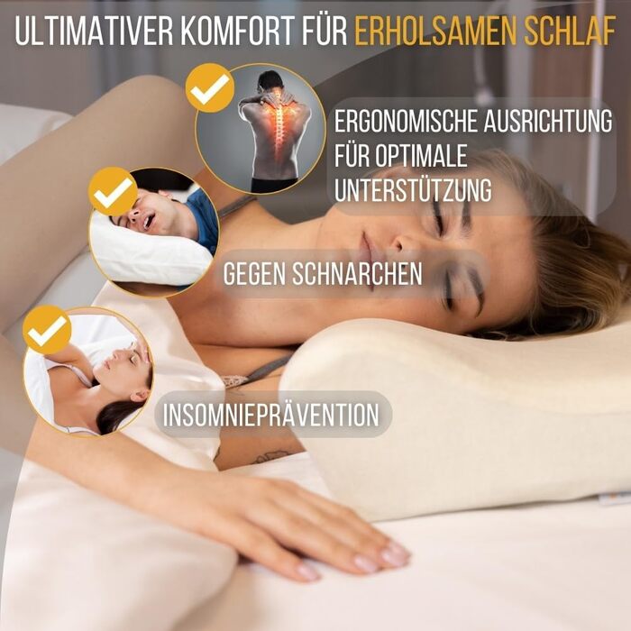 Ортопедична подушка для шиї Inphysio Luxury, гіпоалергенна, з пам'яттю форми, з 2 чохлами, ергономічна, 60x35x12/7 см