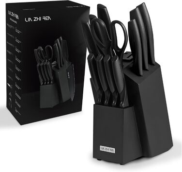 Набір ножів LIN ZHI REN 13 предметів з бруском, чорний. Кухонний набір ножів, ергономічні ручки, безпечний, для миття в посудомийній машині