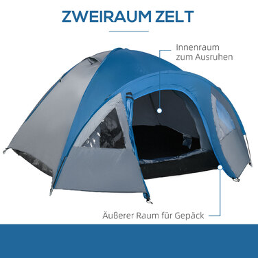 Outsunny Double-Walled Tent Dome Tent Outdoor Igloo for 4 People, 4 Seasons, Waterproof, with Mosquito Net, Carry Bag | Aosom