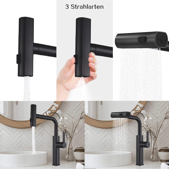 Висувна кухонна змішувач-кран для кухні, суміш батарея, кран для мийки, 3 режими (білий, чорний)