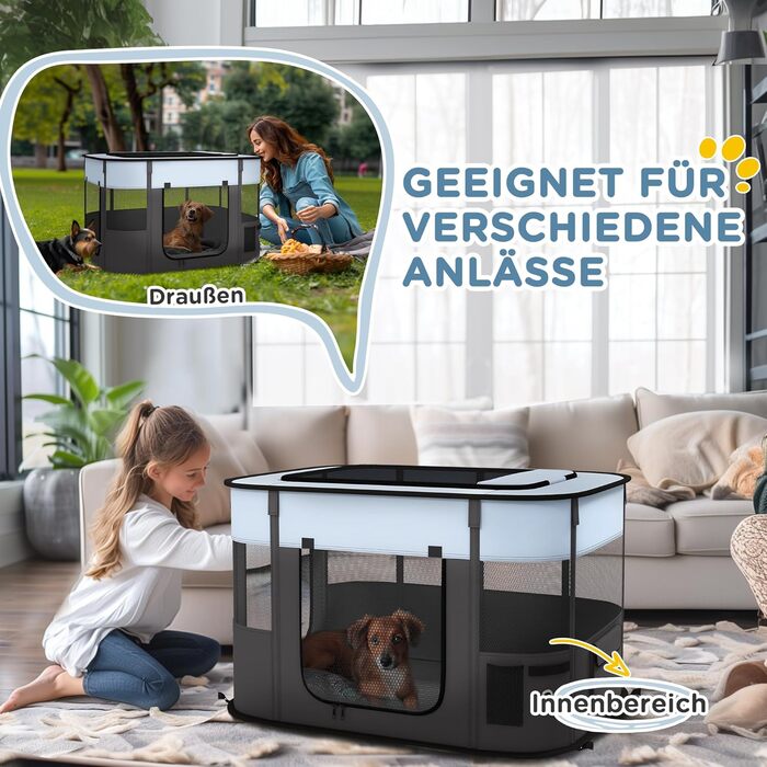 PawHut Вольєр для цуценят складаний, вольєр для собак з оксфордської тканини, дихаючий сітчастий матеріал, вольєр для собак, вольєр для котів, собак вагою до 10 кг, для використання в приміщенні та на вулиці, сірий