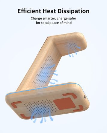 Бездротовий зарядний пристрій JoyGeek 3-в-1 з бамбуковою текстурою для iPhone, Apple Watch, AirPods