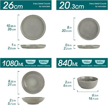 Набір посуду Steingut vancasso ANYA (48 предметів) - 6 осіб, сучасний сервіз з тарілок, десертних тарілок та мисок, коричневий. Підходить для миття в посудомийній машині та використання в мікрохвильовій печі.