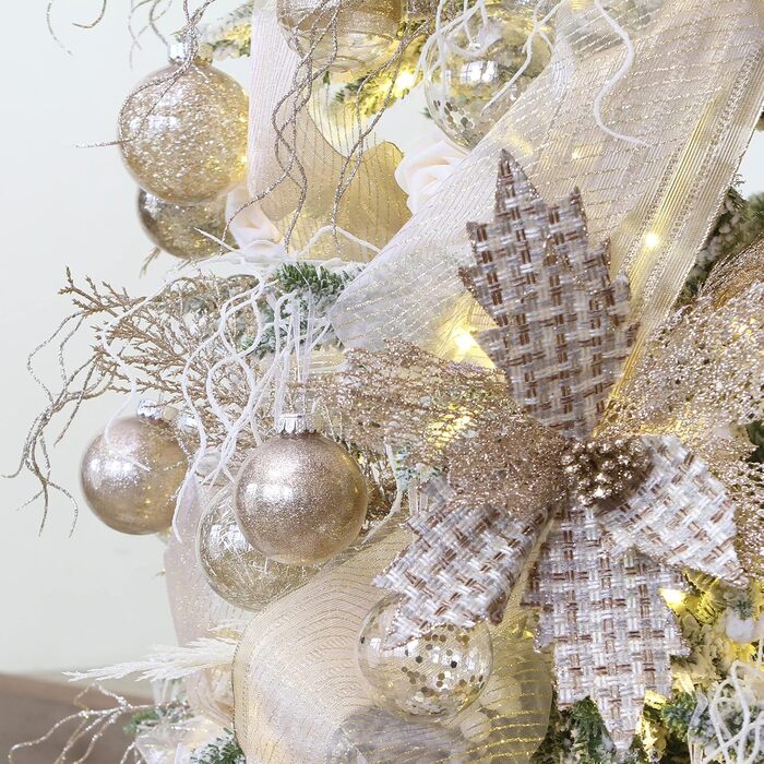 Набір прикрас на ялинку Sea Team 60 мм, 30 шт. з зображенням ялинки та блискітками, колір шампань