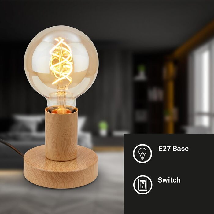 BRILONER Настільна лампа мініатюрна, ретро/вінтаж, E27, 10W, для дому, офісу, читання, 10x9 см, дерево/метал