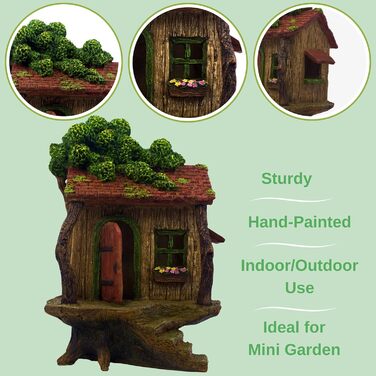 PRETMANN's Fairy Garden House - large fairy tree house with a door that opens - 22.9 cm high - fairy garden accessories