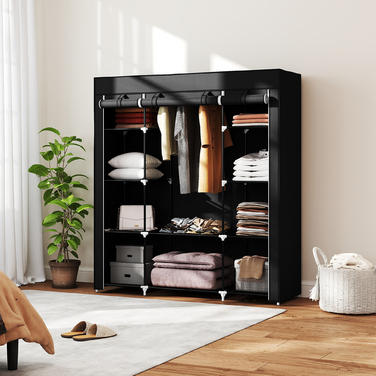 Шафа для одягу HOMCOM з блискавкою, 1 перекладина для одягу, 10 полиць, 150x43x162,5 см, флізелін, економія місця та міцна