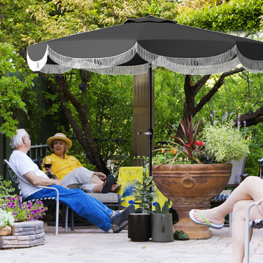 Сонцезахисний парасолька Outsunny Ø269 см, UV 30+ Парасолька восьмикутна, для балкона, пляжу, вітростійка, для ринку, з ручним механізмом, захист від сонця для пляжу, балкона, саду, темно-сіра | Aosom