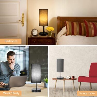 Настільна лампа Aigostar з 2 USB-портами, вимикач, металевий цоколь, сірий колір, для спальні, вітальні, дитячої кімнати