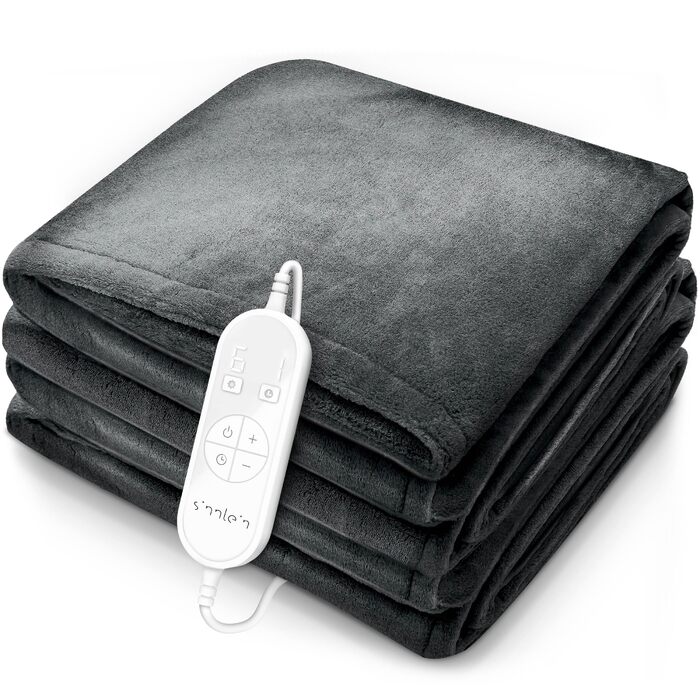 Електрична ковдра Sinnlein® з плюшем 200 x 180 см сірого кольору | з автовимкненням, таймером, 9 температурними режимами, цифровим дисплеєм та можливістю прання до 40°C