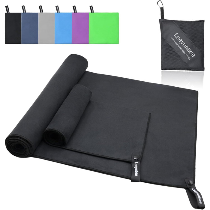 Набір рушників Leeyunbee з мікрофібри (2 шт.) - 160x80 см + 80x40 см, швидковисихаючі, для спорту, подорожей, пляжу (чорний)