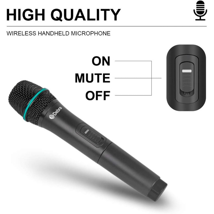 Debra 4-канальний UHF мікрофонний комплект, AU400: ручний, нагрудний, наголовний мікрофон для церкви, караоке, співу (2 ручні + 2 нагрудні мікрофони)
