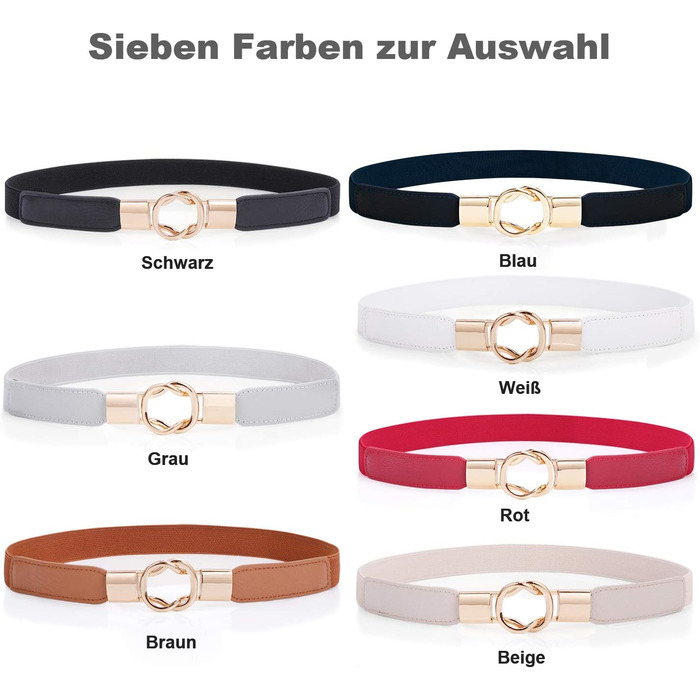 Жіночий еластичний пояс WERFORU (4 шт.) - чорний, коричневий, синій, бежевий - розмір 95-108 см