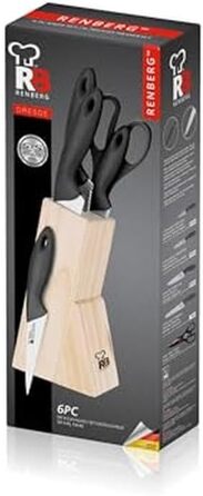 Набір кухонних ножів RENBERG Tenessy, 15 предметів з дерев'яною ручкою, нержавіюча сталь, професійний