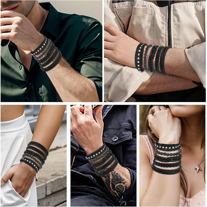 Чоловічий/жіночий браслет з дерева Manfn, 6 шт. у наборі, регульований, виготовлений з дерева, плетіння Gflochtns, стильний браслет на руку