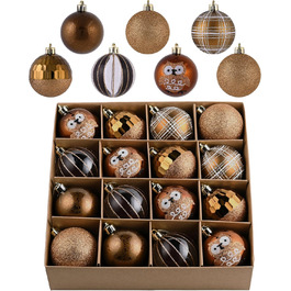 Набір ялинкових прикрас Valery Madelyn 16 шт. 6 см, червоно-зелено-золота тема, з подарунковим пакуванням