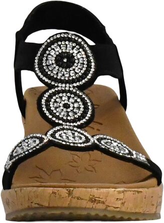 Босоніжки жіночі Skechers Beverlee Date Glam на танкетці, чорні (40 EU)
