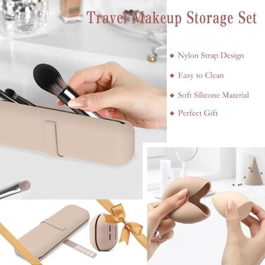 Набір для макіяжу Silikon Travel Essentials: органайзер для пензлів та чохол для Beauty Blender, легкий, портативний, для подорожей (Хакі)