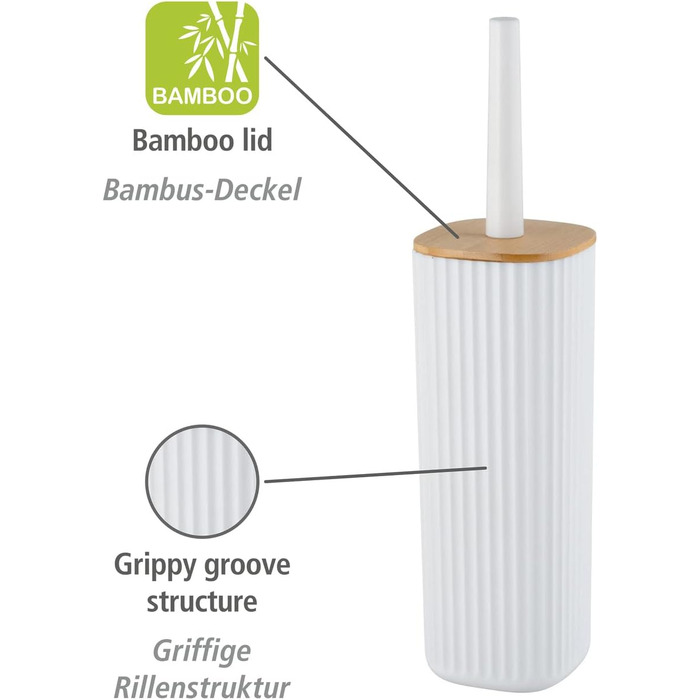 Набір для туалету WENKO Rotello: щітка та тримач з бамбуковим кришкою, білий/натуральний, Ø 10 x 36 см