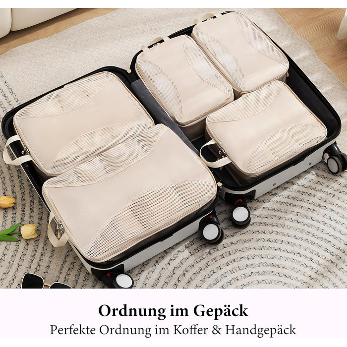 Органайзер для валізи KiwiPower, 8 шт. – комплект кубів для компресії, водонепроникні сумки для одягу для подорожей, ручної поклажі та рюкзаків (Бежевий)