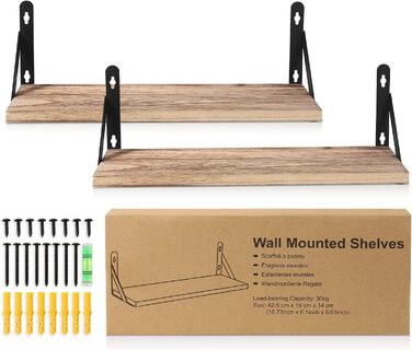 Настінна полиця з дерева, 2 шт. у комплекті, рустикальний стиль, з тримачем для рушників, світло-коричневий колір, для спальні, вітальні, ванної кімнати, кухні, офісу