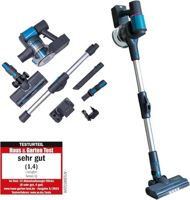 Бездротовий акумуляторний пилосос LIVINGTON Sense IQ з LED-щіткою та гнучким з'єднанням, з функцією розпізнавання бруду та 4-шаровим фільтром, тихий бездротовий пилосос без мішка