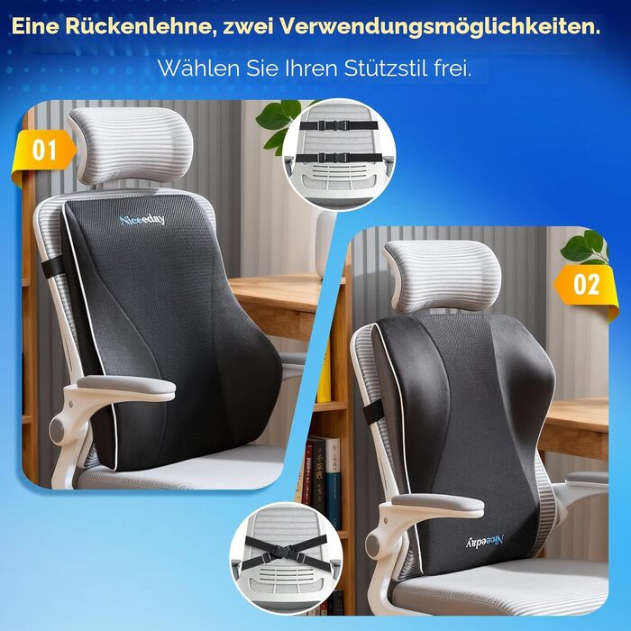 Подушка для попереку Niceeday для офісного крісла та авто з піни Memory Foam, дихаюча 3D сітка, підтримка спини