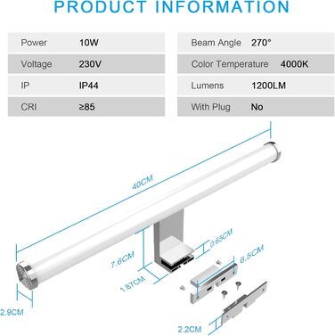 Azhien LED Mirror Light Bathroom 10W 820LM Neutral White 4000K, Slim 14mm Width 3in1 Mounting IP44 230V Wall Light Mirror Lamp 600mm, Flicker-Free Bathroom Cabinet Mirror Lights (40cm)