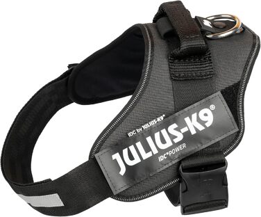 Шлейка для собак IDC Powergeschirr S - відбиваюча, з лого, регульована, дихаюча, для малих, середніх та великих собак (2TON (Black-Gray), L/1)