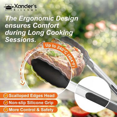 Кухонні щипці Xander's Kitchen 22,9 см і 30,5 см, 2 шт., з силіконовою ручкою, антипригарні, для пасти, салату, м'яса, грилю, подачі