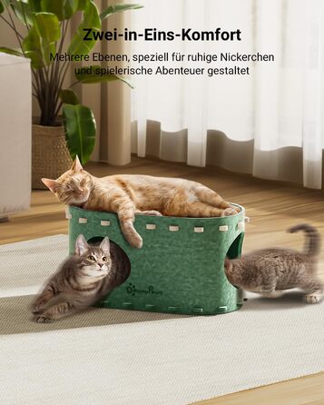 Будиночок-гніздо для котів DownyPaws з фетру, 2-ярусне котяче ліжко, 50 x 33 x 50 см. Затишний дизайн, захист кігтів, зелений колір