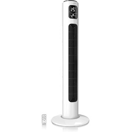 Вентилятор торгової марки Brandson ECO з DC-двигуном: тихий, 12 швидкостей, таймер, пульт ДУ, енергозберігаючий (перламутрово-білий)