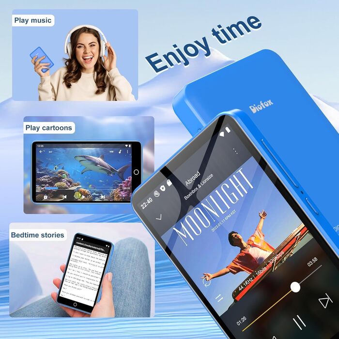 MP3 плеєр 32GB з Bluetooth 5.3, HiFi звук, для дітей, чорний. Радіо FM, підтримка TF-карти до 128GB, еквалайзер, гучний динамік, навушники в комплекті.