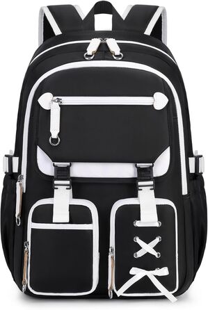 Шкільний рюкзак Tanou для дівчаток-підлітків, великий, стильний, водонепроникний, 9-18 років, з ременем для візка, чорний